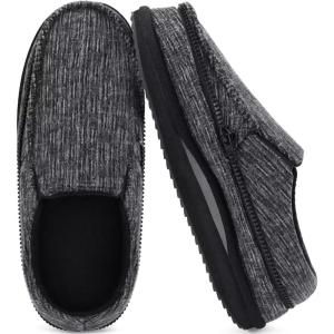imageKuaiLu Mens Memory Foam Moccasin Slippers Arch Support Cushion Yoga Foam Fuzzy Zipper House Shoes with Indoor Outdoor Rubber SoleBlack