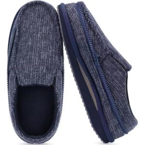 imageKuaiLu Mens Memory Foam Moccasin Slippers Arch Support Cushion Yoga Foam Fuzzy Zipper House Shoes with Indoor Outdoor Rubber SoleDark Blue