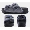 imageKuaiLu Womens Fluff Slippers Black Size 6 Plantar Fasciitis Arch Support Platform Slippers Ladies Fashion Open Toe Faux Fur Sliders House Slipper