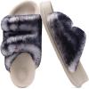 imageKuaiLu Womens Fluff Slippers Black White Size 8 Plantar Fasciitis Arch Support Platform Slippers Ladies Fashion Open Toe Faux Fur Sliders House Slipper
