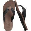 imageKuaiLu Mens Leather Flip Flops Arch Support Summer Beach Pool Water Thong Sandals Waterproof Rubber Walking ShoesBlack Brown