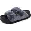 imageKuaiLu Womens Fluff Slippers Black Size 6 Plantar Fasciitis Arch Support Platform Slippers Ladies Fashion Open Toe Faux Fur Sliders House Slipper