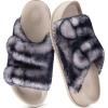 imageKuaiLu Womens Fluff Slippers Black White Size 8 Plantar Fasciitis Arch Support Platform Slippers Ladies Fashion Open Toe Faux Fur Sliders House Slipper
