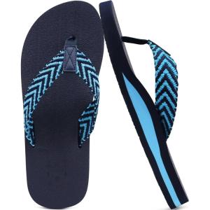 imageKuaiLu Mens Leather Flip Flops Arch Support Summer Beach Pool Water Thong Sandals Waterproof Rubber Walking ShoesBright Blue