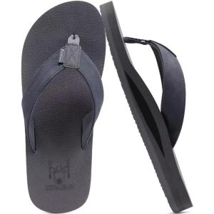 imageKuaiLu Mens Leather Flip Flops Arch Support Summer Beach Pool Water Thong Sandals Waterproof Rubber Walking ShoesDark Grey