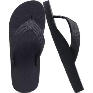 imageKuaiLu Mens Leather Flip Flops Arch Support Summer Beach Pool Water Thong Sandals Waterproof Rubber Walking ShoesDull Black