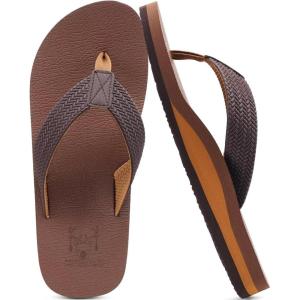 imageKuaiLu Mens Leather Flip Flops Arch Support Summer Beach Pool Water Thong Sandals Waterproof Rubber Walking ShoesLight Brown