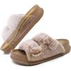 imageKuaiLu Womens Fluff Slippers Plantar Fasciitis Arch Support Platform Slippers Ladies Fashion Open Toe Faux Fur Sliders House Slipper Camel Brown Size 11