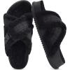 imageKuaiLu Womens Chic Furry Platform Slippers Fuzzy Teddy Fleece Cross Band Open Toe Sandals with Comfortable Arch Support Slip on House Shoes Indoor OutdoorBlack