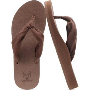 imageKuaiLu Womens Dressy Sandals Arch Support Yoga Mat Walking Cross Slides Ladies Slip on Orthotic Travel Outfits Slippers Cushion ComfortableBrown