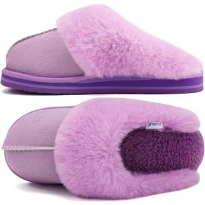 imageKuaiLu Womens Fluff Dual Memory Foam Slippers Ladies Cozy Arch Support Warm Scuff Slippers Slip on Comfy Winter House Shoes with NonSlip Indoor Outdoor Hard SolePurple