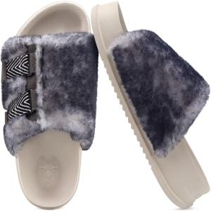 imageKuaiLu Womens Orthotic Slippers Comfortable Arch Support Faux Fur Slipper Sandals Casual Summer Adjustable Cushion Slides Slip On Indoor Outdoor House Shoes  Ultrasoft Comfort Fit FootbedWhite Black Tip Dyeing