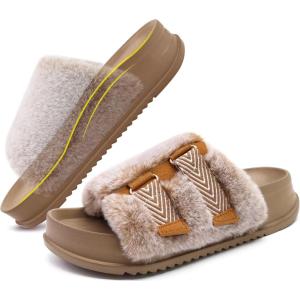 imageKuaiLu womens Womens SlippersCamel Brown Tip Dyeing