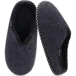 imageKuaiLu Womens Supportive Memory Foam Slippers Felt Fuzzy Lined Heel Cushion Lightweight House Shoes for Indoor OutdoorBlack