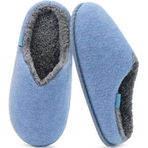 imageKuaiLu Womens Supportive Memory Foam Slippers Felt Fuzzy Lined Heel Cushion Lightweight House Shoes for Indoor OutdoorBlue