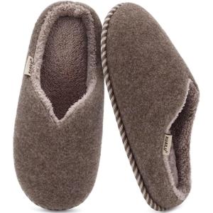 imageKuaiLu Womens Supportive Memory Foam Slippers Felt Fuzzy Lined Heel Cushion Lightweight House Shoes for Indoor OutdoorBrown