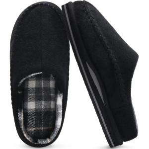 imageKuaiLu Mens Clog Slippers with Arch Support Suede Faux Fur Memory Foam Warm House Shoes Comfortable Slipon Mans Bedroom Indoor Outdoor Slippers Rubber SoleFelt Black