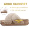 imageKuaiLu Womens Fuzzy Cross Band Platform Slippers Furry Faux Fur Comfortable Arch Support Open Toe Slides for Indoor OutdoorBeige