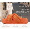 imageKuaiLu Womens Fuzzy Cross Band Platform Slippers Furry Faux Fur Comfortable Arch Support Open Toe Slides for Indoor OutdoorVibrant Orange