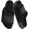 imageKuaiLu Cushion Slippers For Women with Orthotic Arch Support Wide Adjustable Open Toe Furry Fur Sandals Warm Teddy Fleece Recovery Slides Slip On House Shoes Indoor Outdoor OutfitsBlack
