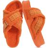 imageKuaiLu Womens Fuzzy Cross Band Platform Slippers Furry Faux Fur Comfortable Arch Support Open Toe Slides for Indoor OutdoorVibrant Orange